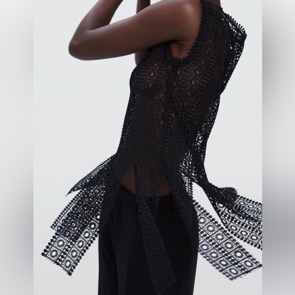 Zara Crochet Mesh Textured Sleeveless Top Size Small - Picture 1 of 6